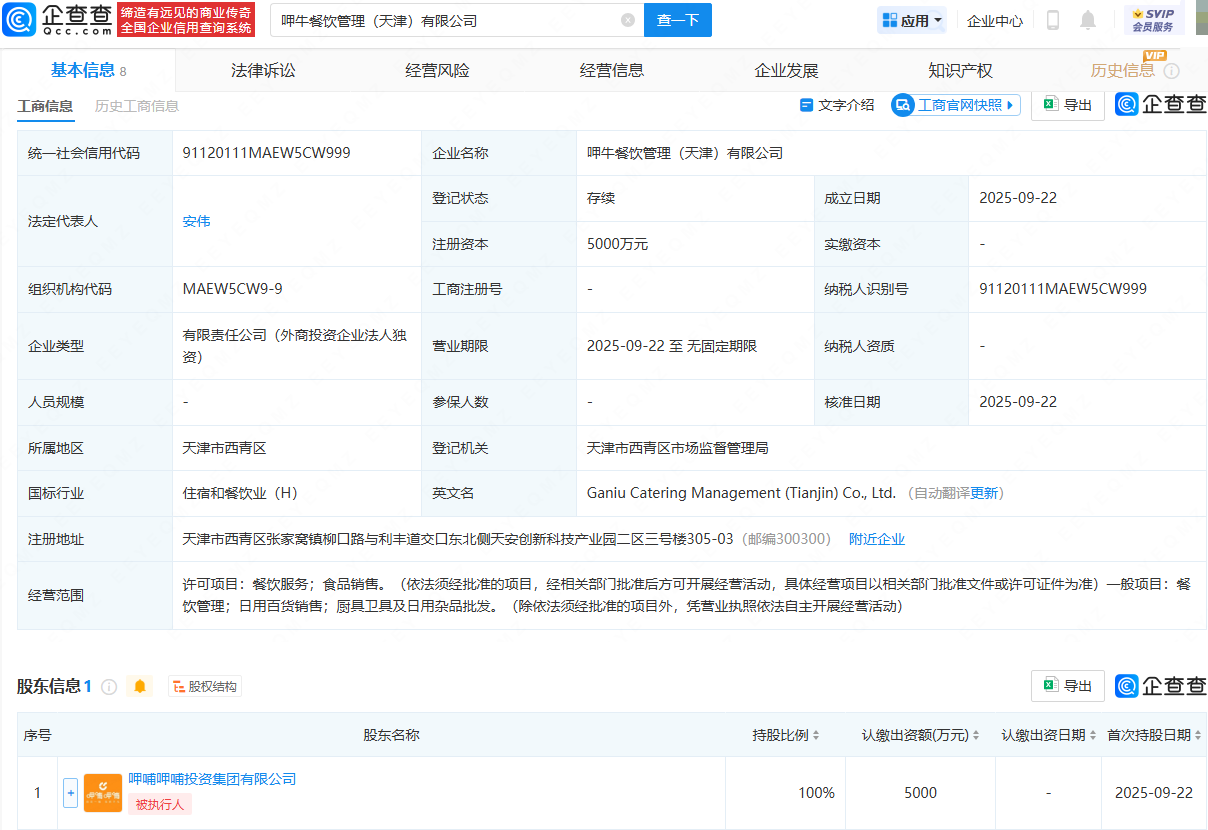 呷哺呷哺天津設立新公司，注資5000萬拓展廚具衛具及日用雜品批發業務